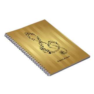 Carnet Golden Stripes Black Treble Clef Music Notes