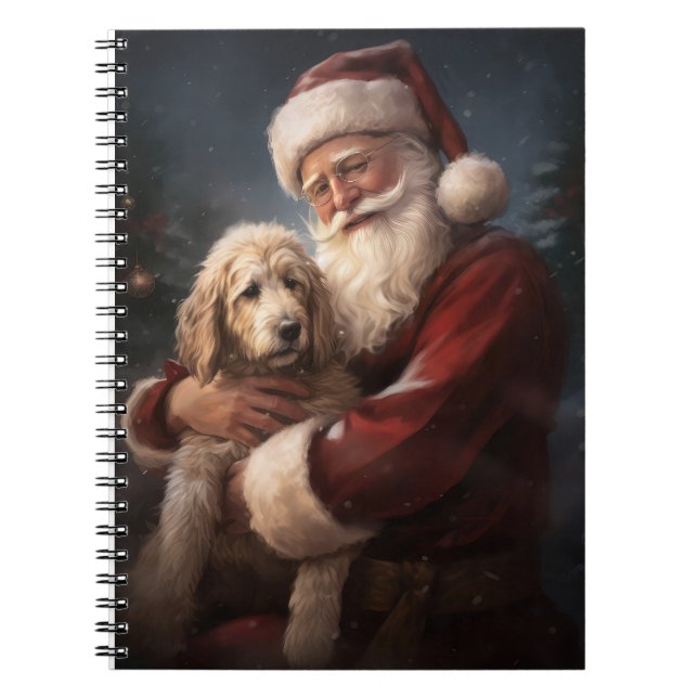 Carnet Goldendoodle avec le Père Noël Festif Noël (Devant)