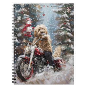 Carnet Goldendoodle Chien équitation Moto Noël