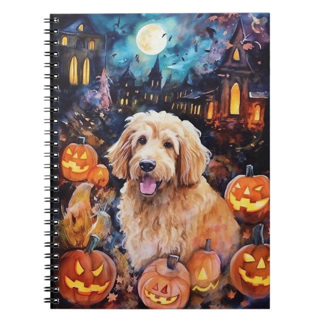 Carnet Goldendoodle Halloween avec citrouilles effrayant (Devant)