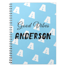 Good Vibes Monogramme Avec Nom Bleu