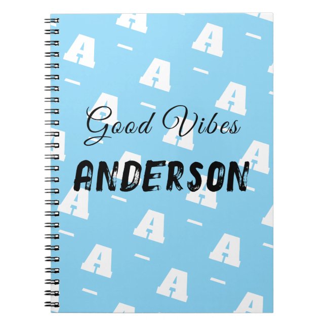 Carnet Good Vibes Monogramme Avec Nom Bleu (Devant)