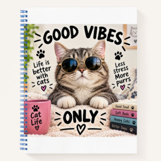Carnet Good Vibes Only Cute Cat Notebook