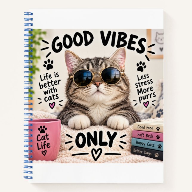 Carnet Good Vibes Only Cute Cat Notebook (Devant)