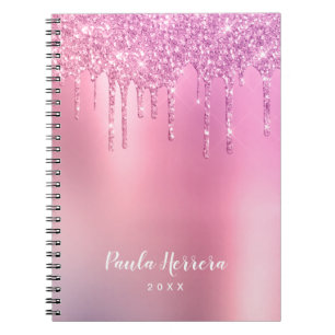 Carnet Gorgeous pink rose gold & purple glitter drips