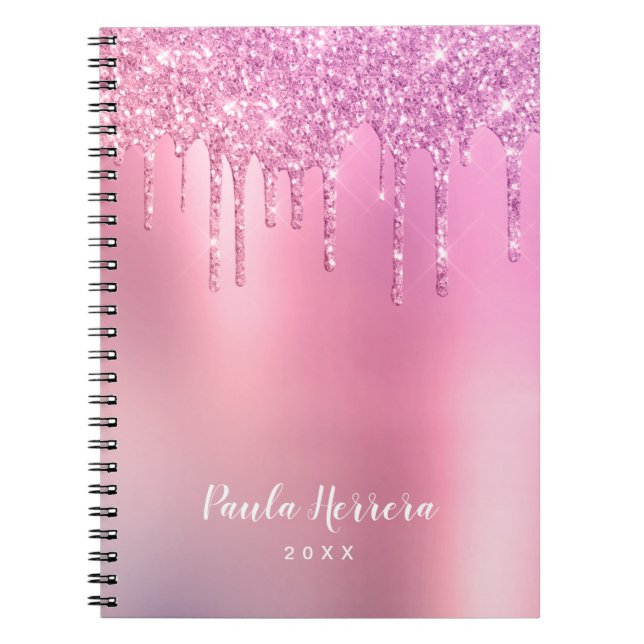 Carnet Gorgeous pink rose gold & purple glitter drips (Devant)
