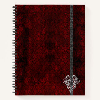 Carnet Goth Rouge Cœur Argent Damassé