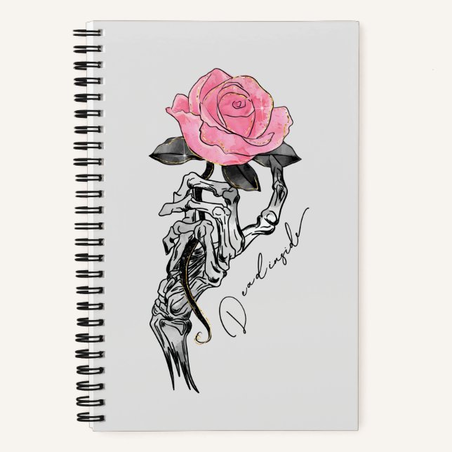 Carnet Goth Squelette Main Avec Rose Rose Rose | Décès à  (Recto)