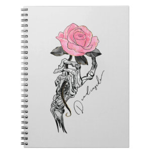 Carnet Goth Squelette Main Avec Rose Rose Rose Décès à