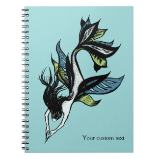 Carnet Gothic Mermaid Beautiful Blue Green Ink Drawing