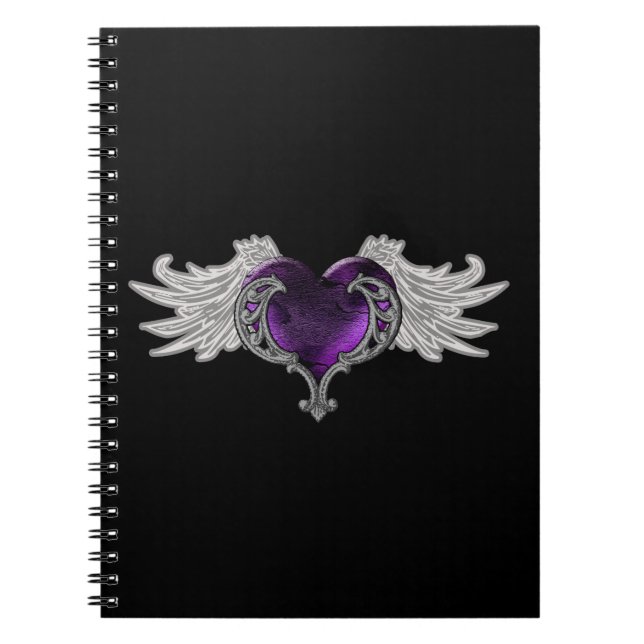 Carnet Gothique Cœur Violet avec Ailes d'Ange (Devant)