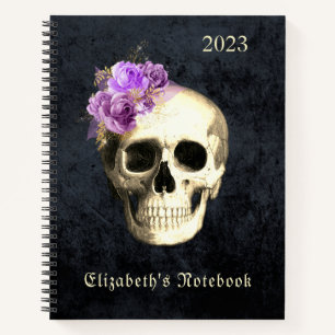 Carnet Gothique Crâne violet Roses personnalisés