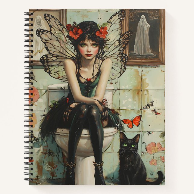 Carnet Gothique Fée et Chat Noir Quirky Halloween Art (Devant)