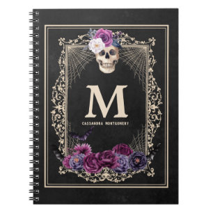 Carnet Gothique Floral Crâne personnalisé Monogramme et n