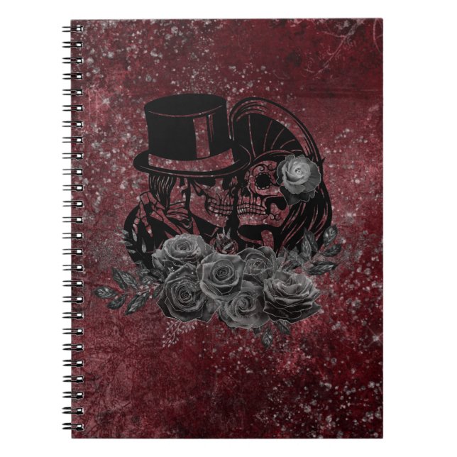 Carnet Gothique Kissing Skulls Couple Et Sang Rouge Étern (Devant)