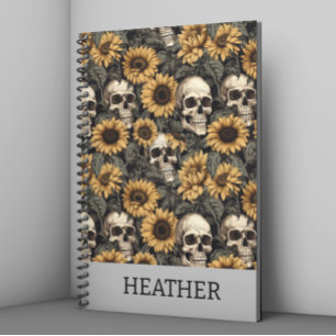 Carnet Gothique Tournesol Crâne monogramme personnalisé