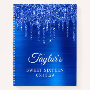 Carnet Gouttes de paillettes bleu royal pour un sweet six