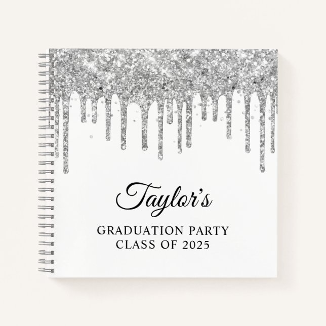 Carnet Gouttes de paillettes d'argent et invité de remise (Devant)