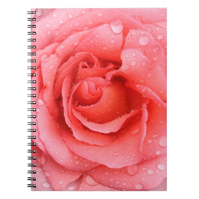 Carnet Gouttes d'eau de rose rouge romantique (Devant)