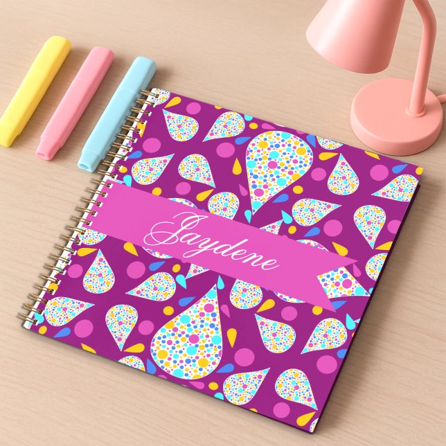 Carnet Gouttes violettes et points   (Style meets scribbles in this custom classic. Teardrops filled with dots in bright colors.)