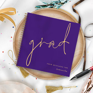 Carnet Grad Gold Script Purple Graduation Guest Book
