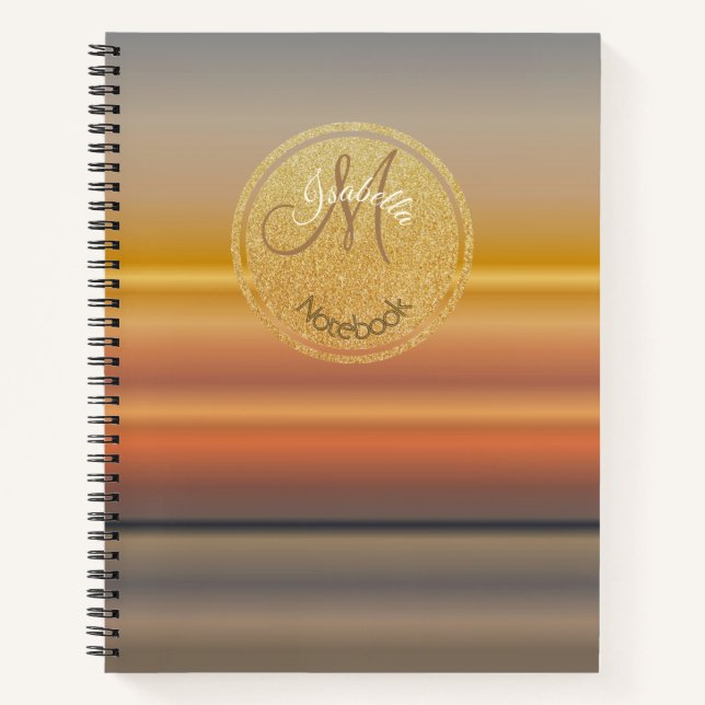 Carnet Gradients Linéaires Monogrammes D'Or Et De Couleur (Devant)