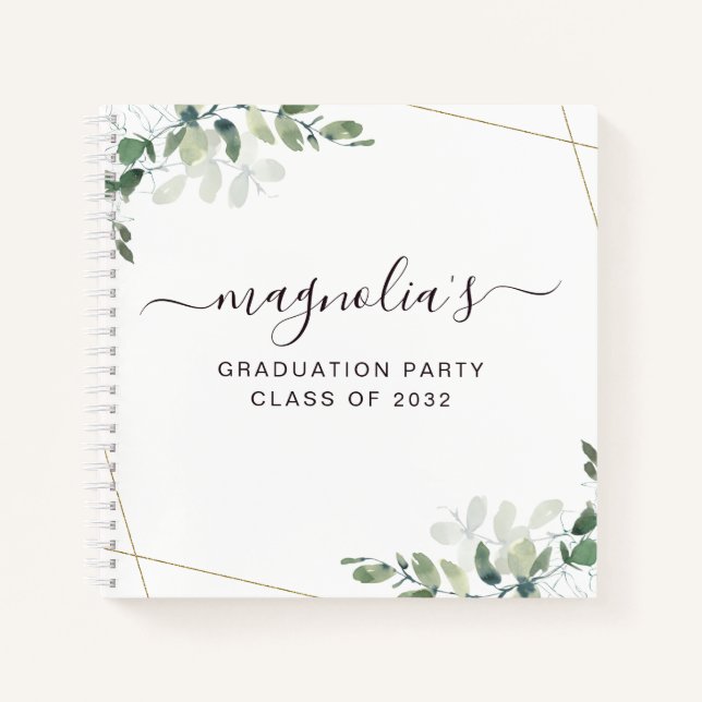 Carnet Graduation Eucalyptus Gold Foil Budget Guest Book (Devant)