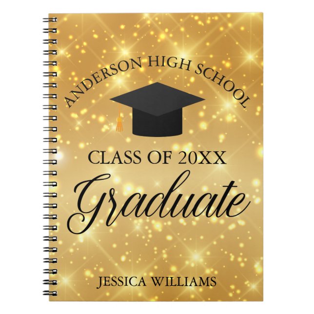 Carnet Graduation Gold Sparkle Elegant Personnalisé 2025 (Devant)