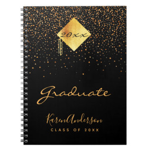 Carnet Graduation party graduate black gold confetti