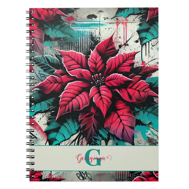 Carnet Graffiti floral personnalisé Grungy Poinsettia (Devant)