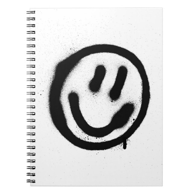 Carnet graffiti visage souriant émoticon en noir sur blan (Devant)