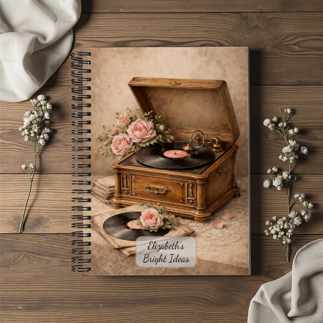 Carnet Gramophone Vintage avec Roses (Créateur téléchargé)