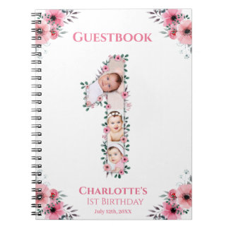 Carnet Grand 1er anniversaire fille photo rose Flower liv