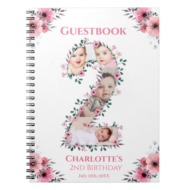 Carnet Grand 2e anniversaire fille photo rose Flower livr (Devant)