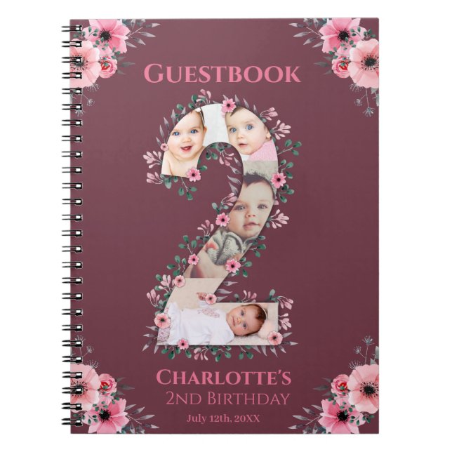 Carnet Grand 2e anniversaire fille photo rose Flower livr (Devant)
