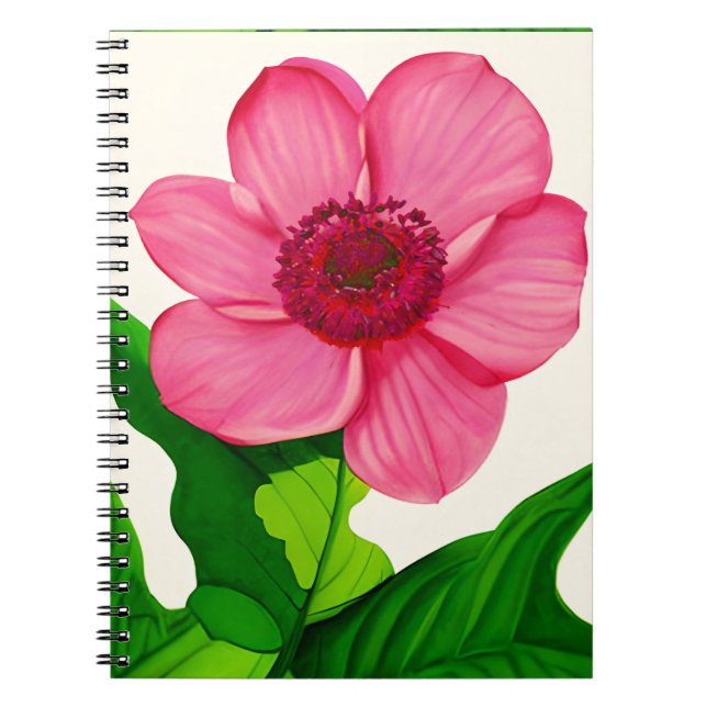 Carnet Grand anémone rose avec Feuilles vert émeraude (Devant)