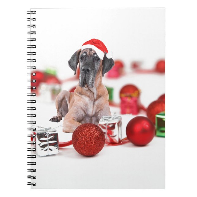Carnet Grand chien Danois avec ornements de Noël Cadeaux (Devant)