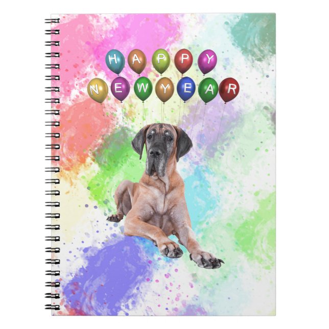 Carnet Grand Chien Danois Souhaitant Bonne Année (Devant)