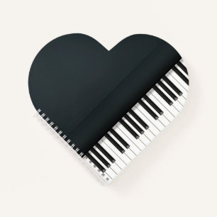 Carnet Grand Coeur de Piano Noir Cute En Forme