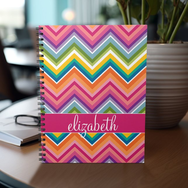 Carnet Grand Motif coloré Chevron avec nom (Personalized notebook - add your name or other text)