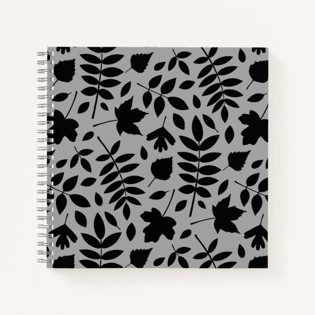 Carnet Grand Motif Feuille tombé noir sur gris (Devant)