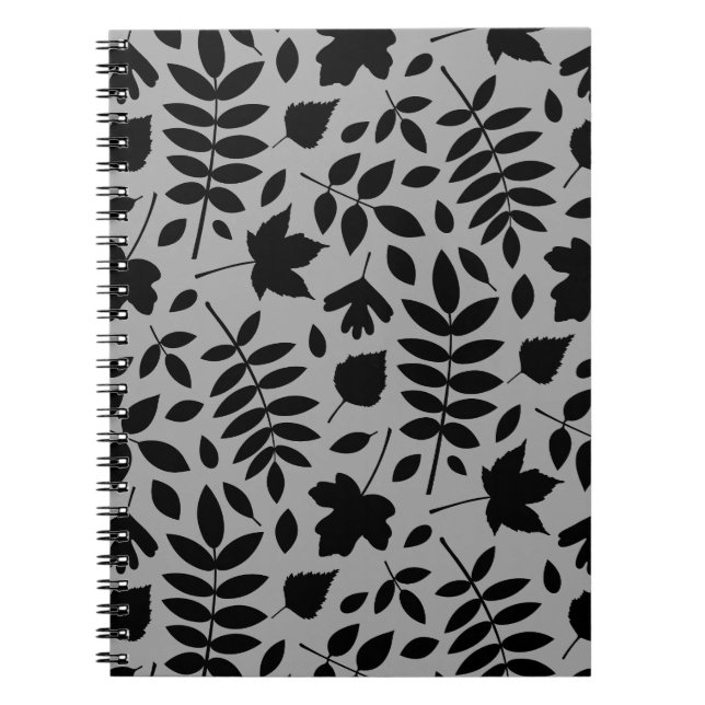 Carnet Grand Motif Feuille tombé noir sur gris (Devant)