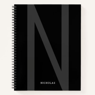 Carnet Grand Nom initial personnalisé moderne Gris Noir