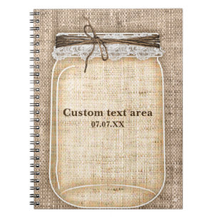 Carnet Grand pot Mason avec toile de jute et dentelle rus