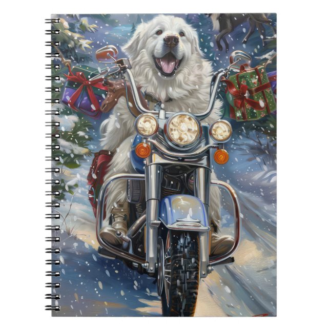 Carnet Grand Pyrénées Chien équitation Moto Noël (Devant)