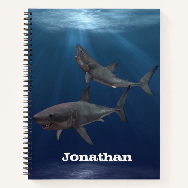 Carnet Grand requin blanc Océan personnalisé (Devant)