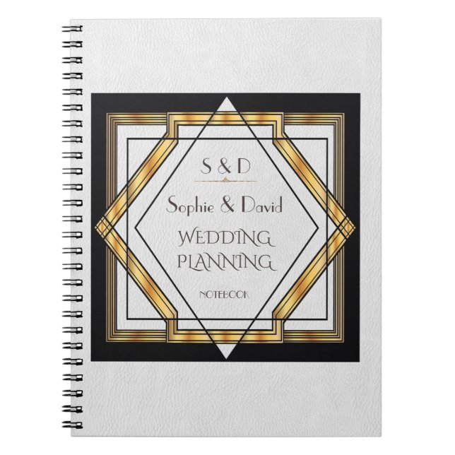 Carnet Grand Wedding planner Gatsby Gold White Art Déco (Devant)