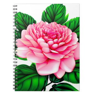 Carnet Grande pivoine rose avec Feuilles vert émeraude