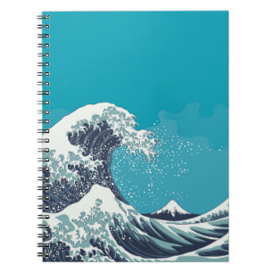 Carnet Grande vague et Mont Fuji vintage bois japonais