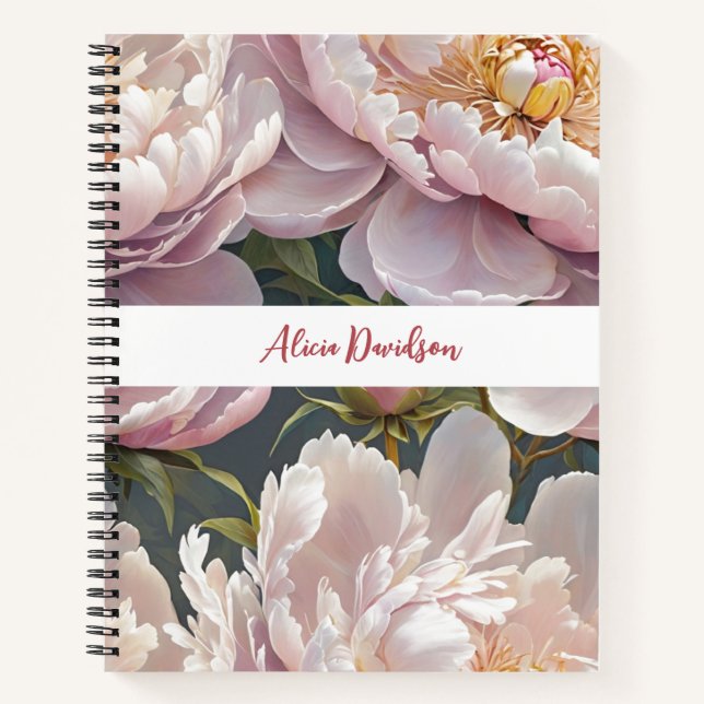 Carnet Grandes pivoines roses aquarelle | votre nom (Devant)